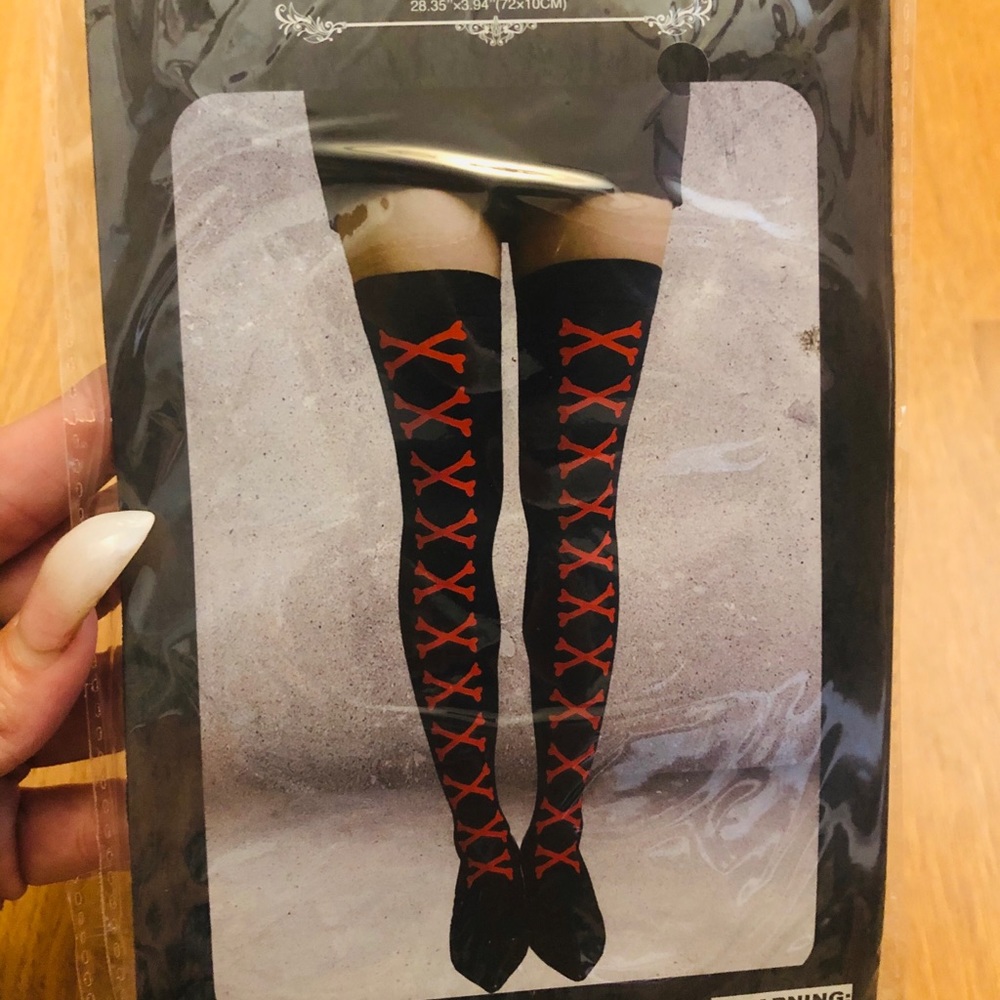 Red Cross bones knee high socks